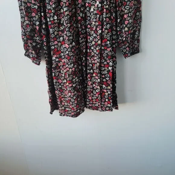 Loft women's Heart print Tie Neck Swing‎ Dress size M long sleeve mini - Picture 4 of 8
